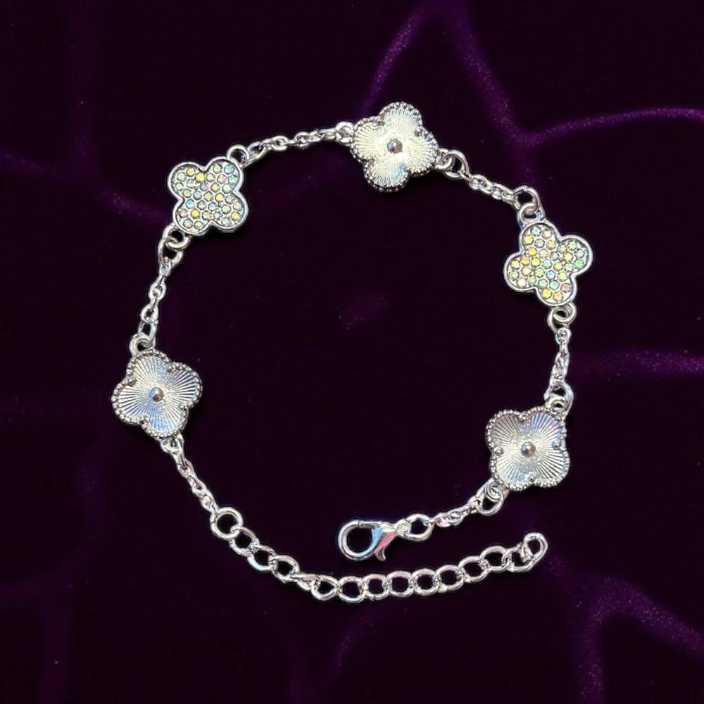 Elegant Silver AB Crystal Alhambra Clover Bracelet